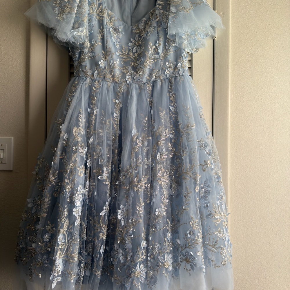 JessaKae Light Blue Embroidered Tulle Formal Dress